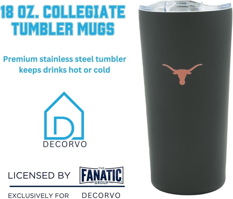 Decorvo Officially Licensed Collegiate Stainless Steel Tumbler - Double Walled Insulated Travel Tumbler with Slide Lid - 18 oz (Texas Logo - Black) - Image 4